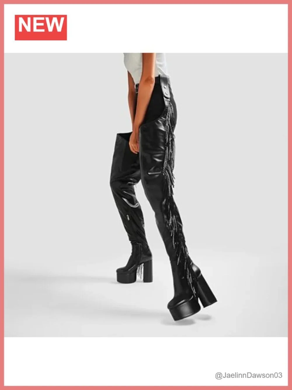 Women's Western Fringe Thigh High Platform Boots Faux Leather Chunky Heel